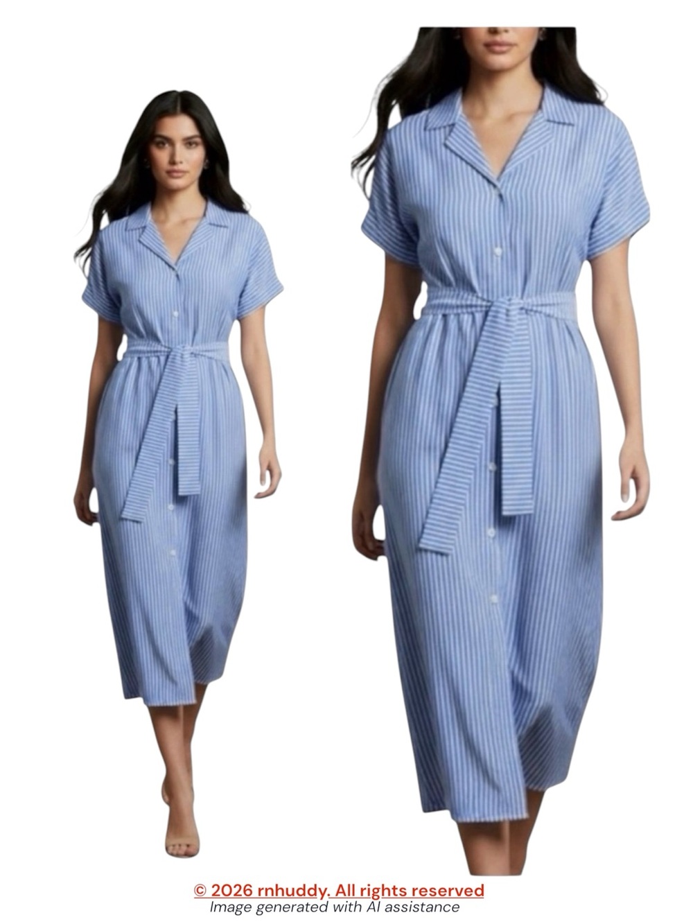 Mango size 6 blue/white striped midi shirt dress